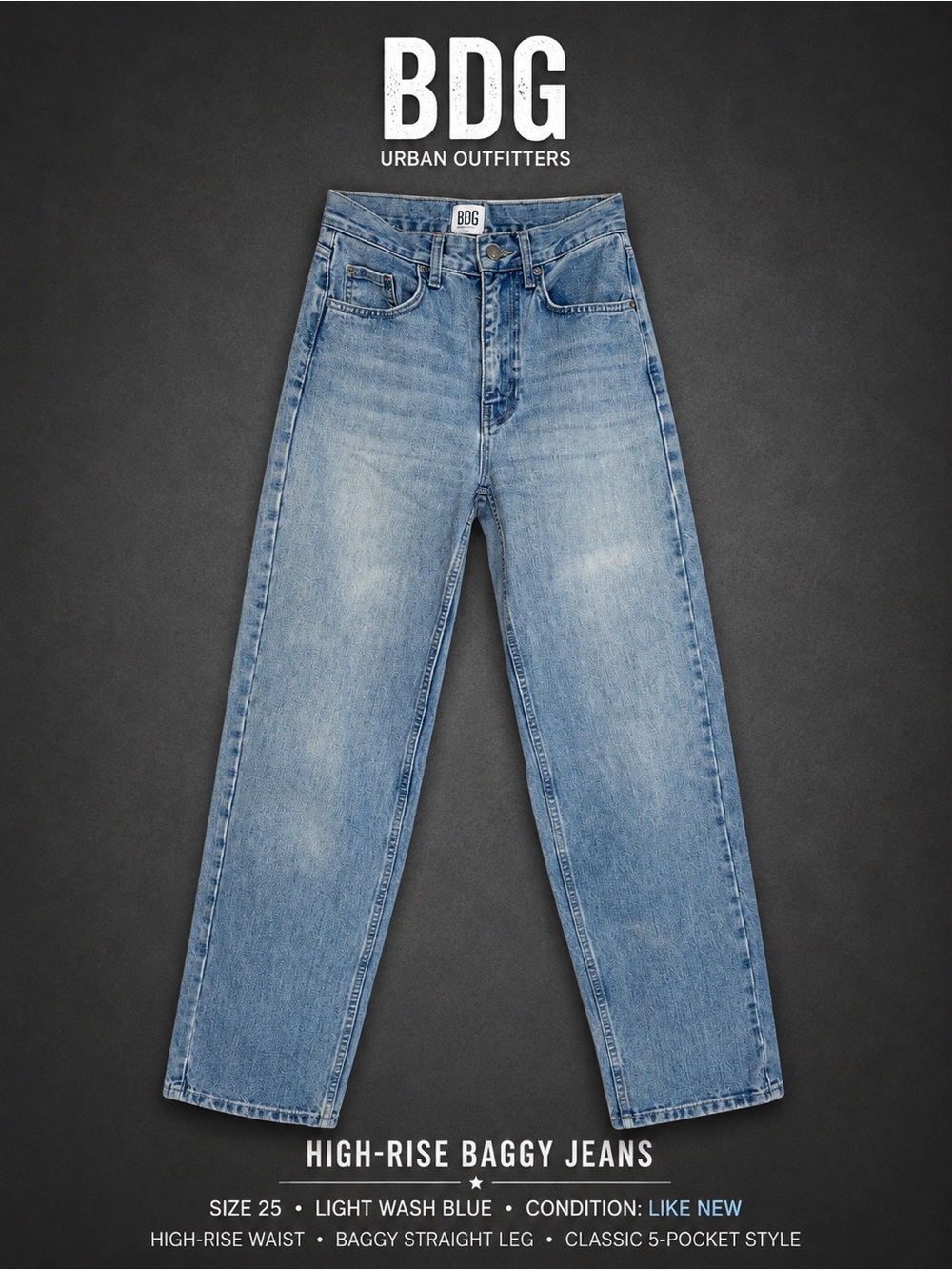BDG Urban Outfitters High-Rise Baggy Jeans | Light Wash | Size 25: Like New